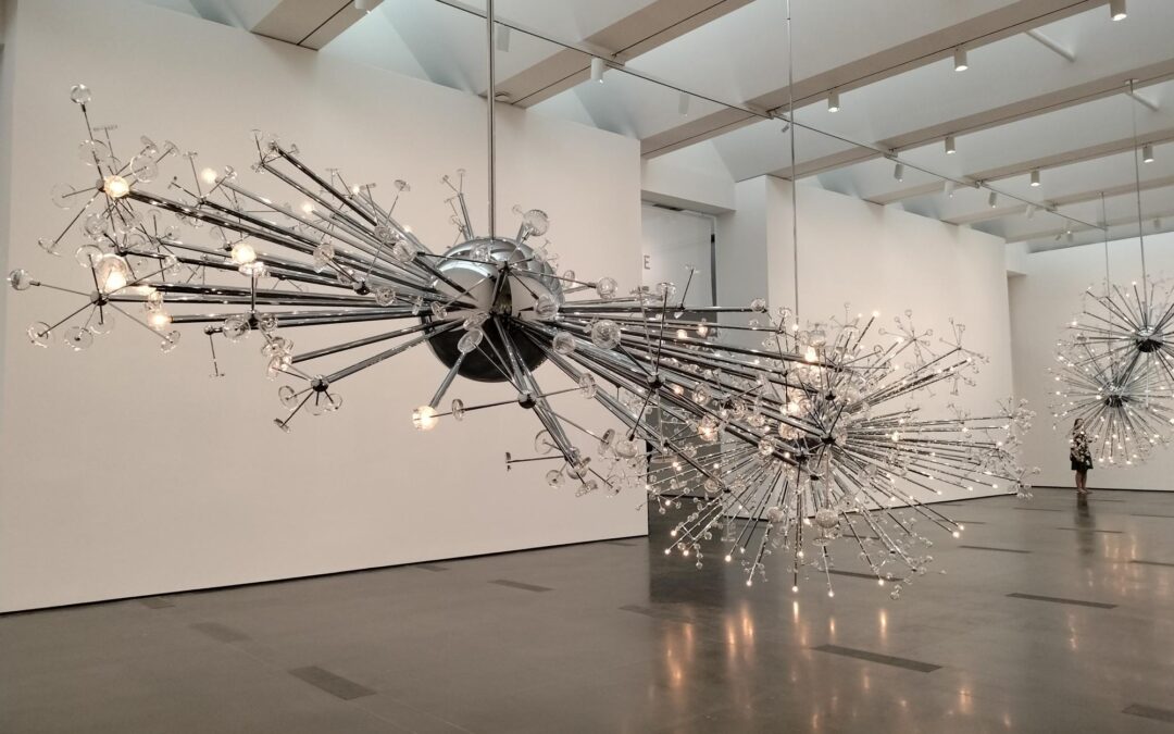 Modern art installation with numerous light bulbs