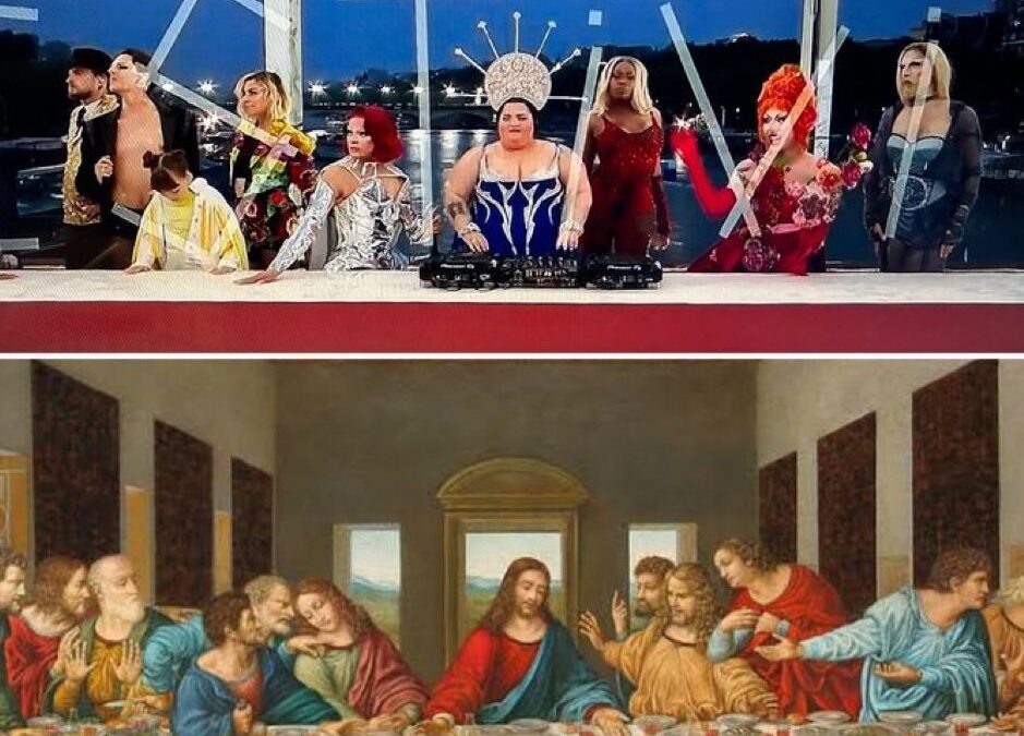 Modern and classic Last Supper scene comparison.