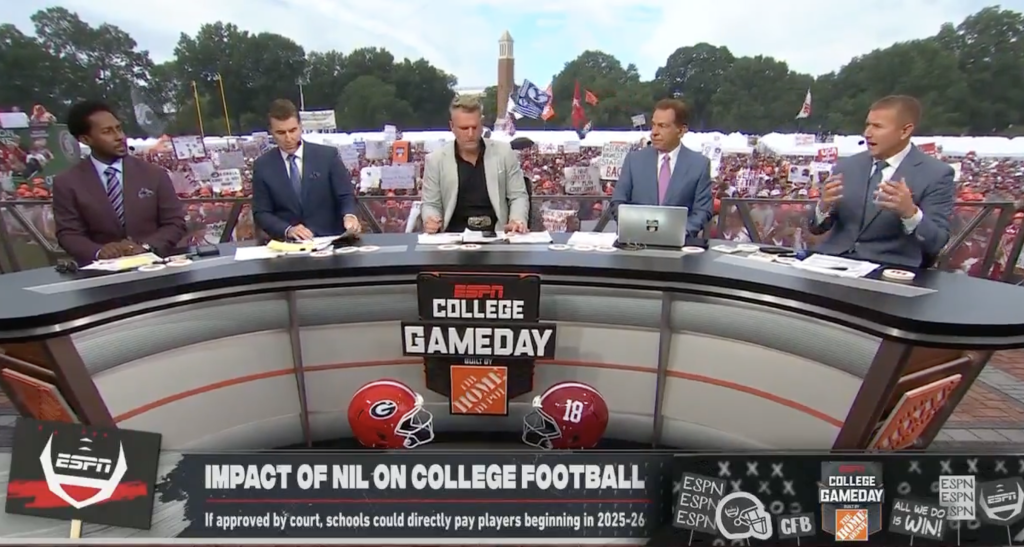 ESPN College GameDay discussing NIL impact on football.