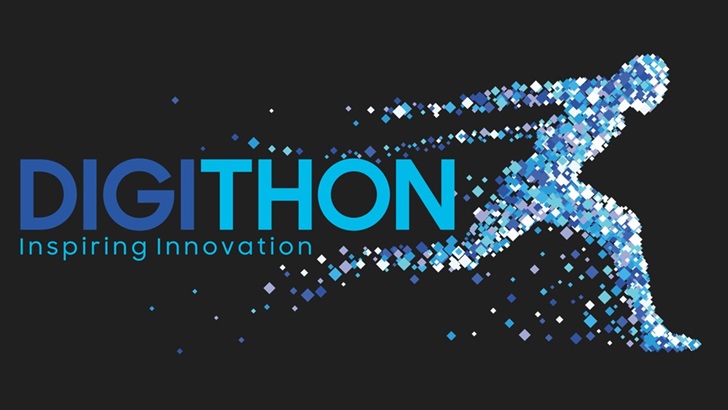 Digithon logo with pixelated running figure.