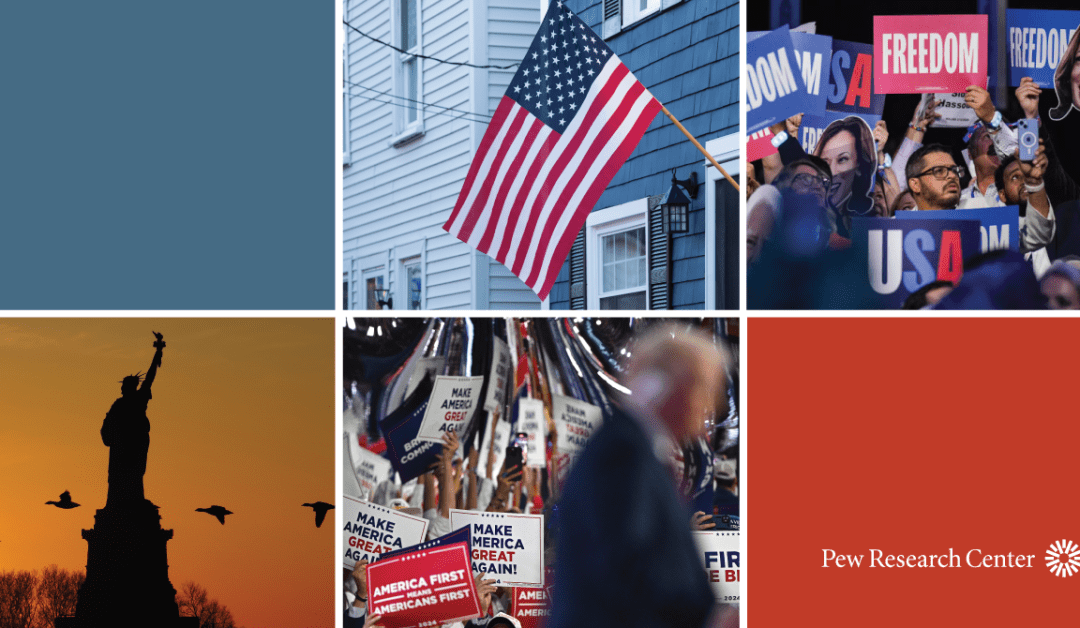 Collage of American political imagery and logos.