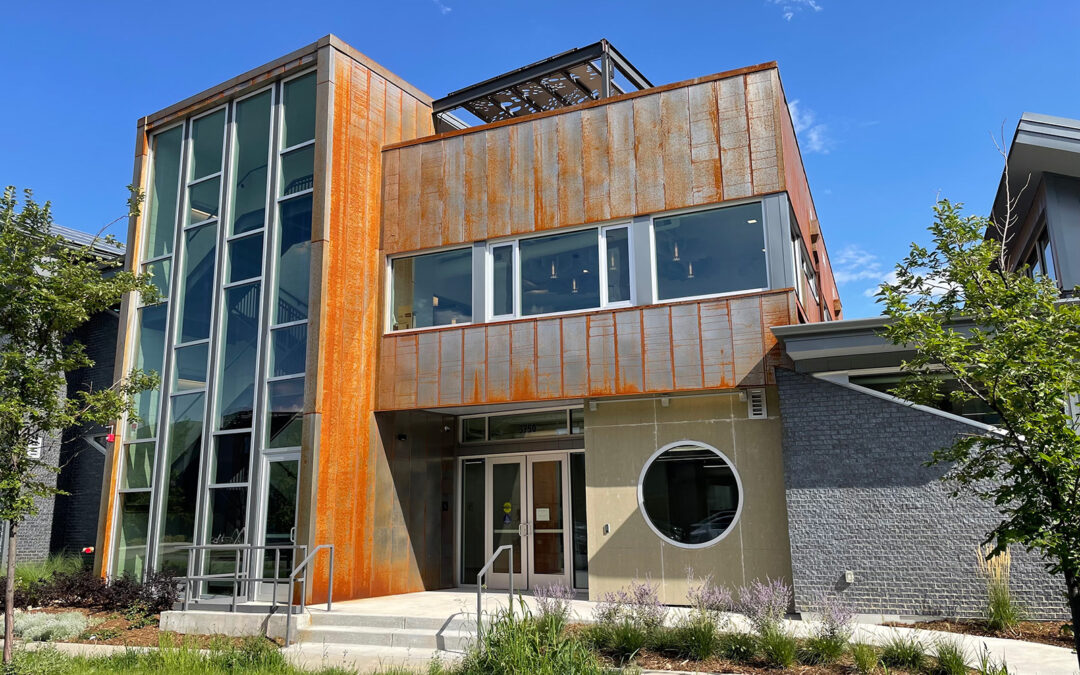 Modern building with rusty metal facade