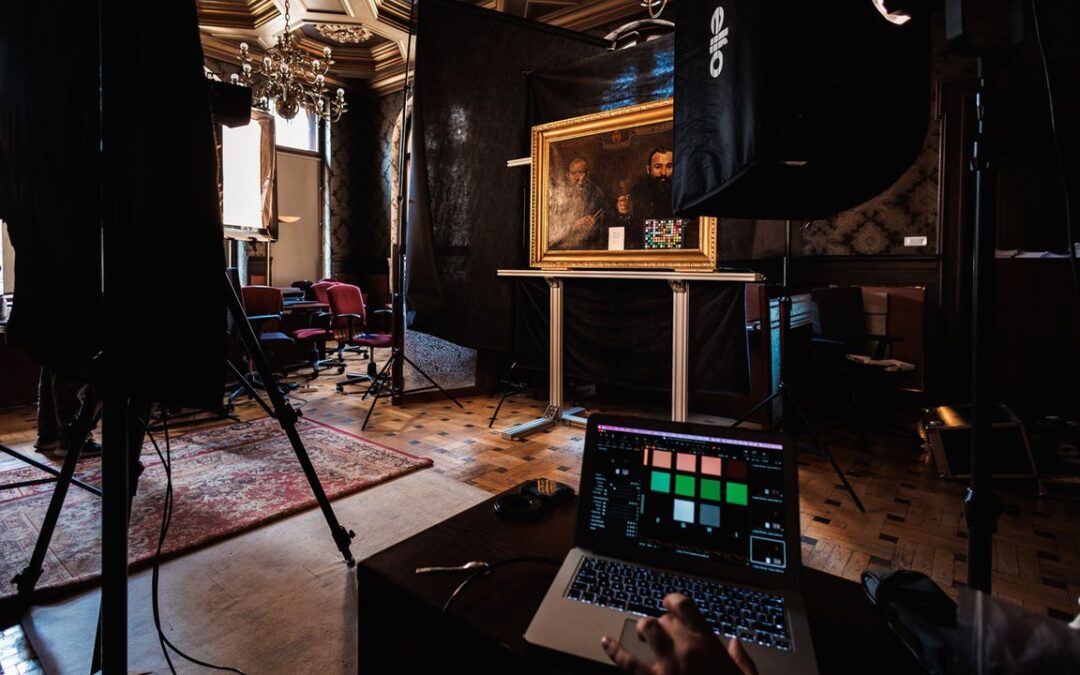 Art restoration process in progress, high-tech equipment used.