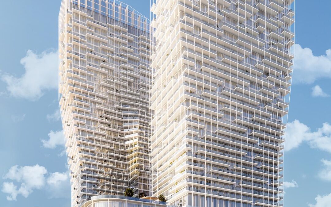 Modern high-rise buildings with glass facades.