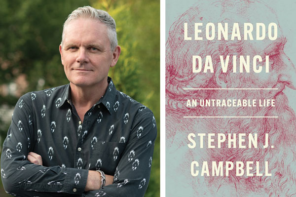 Author with book 'Leonardo Da Vinci' cover.