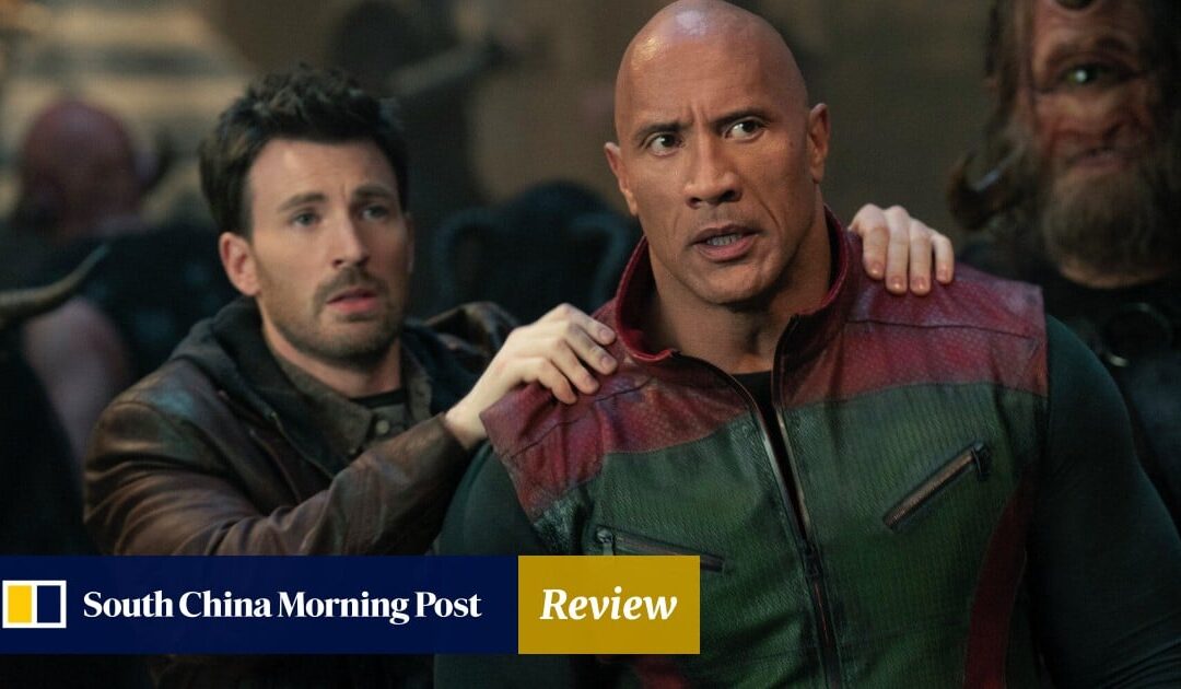 Characters in action movie scene, intense expressions, review