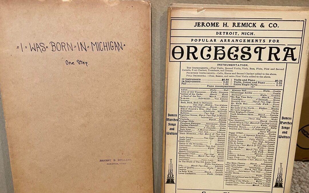 Vintage Michigan sheet music for orchestral arrangement.