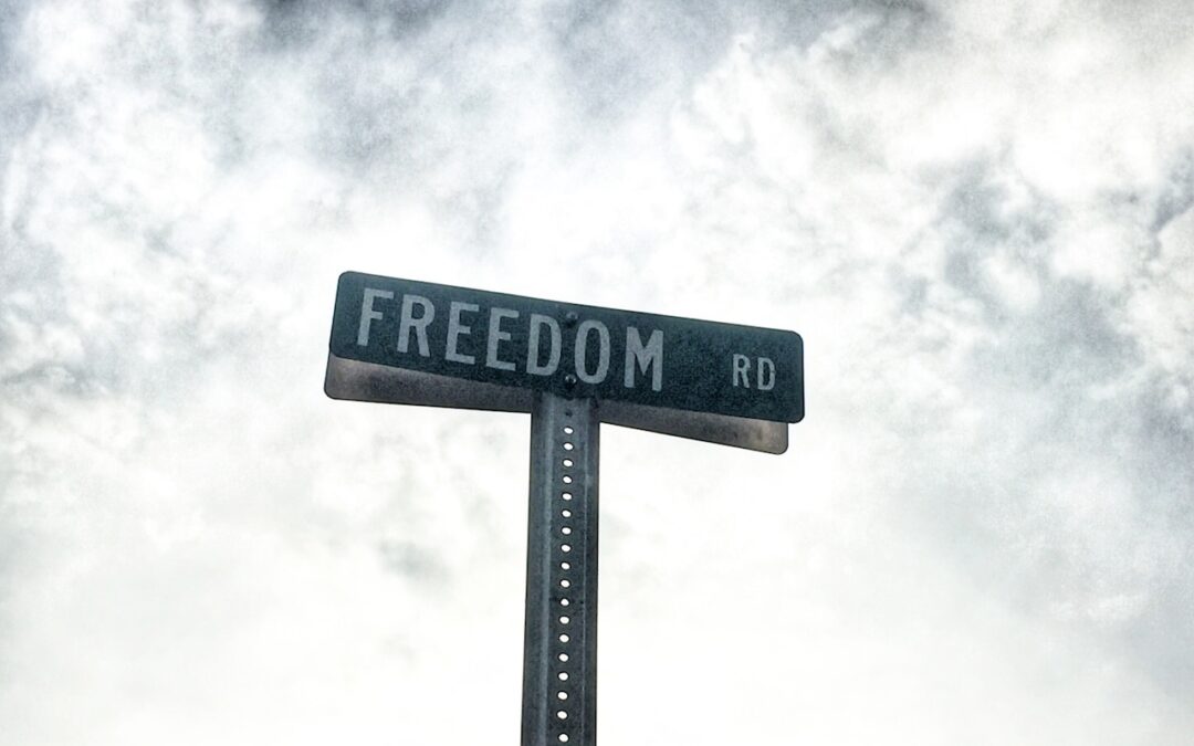 Freedom Road sign against cloudy sky