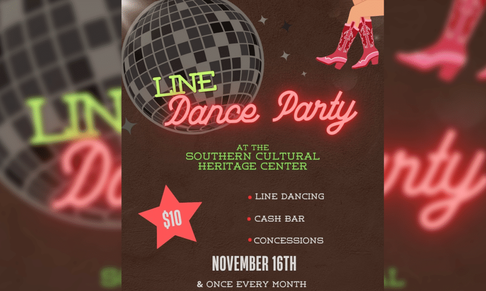 Line dance party flyer with event details.
