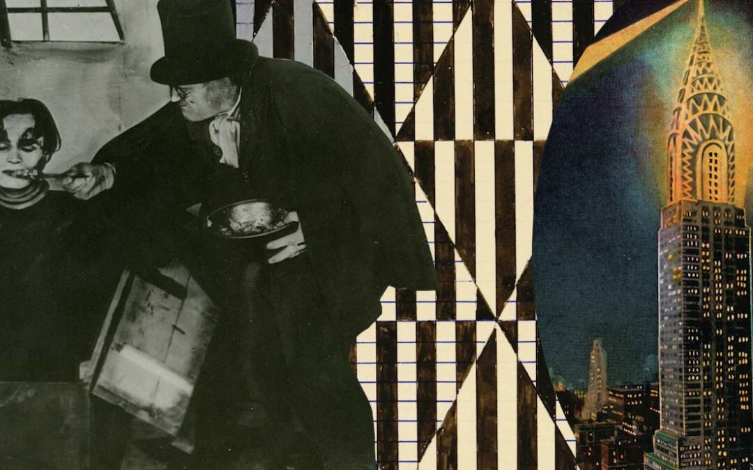 Vintage scene with architecture and geometric patterns.