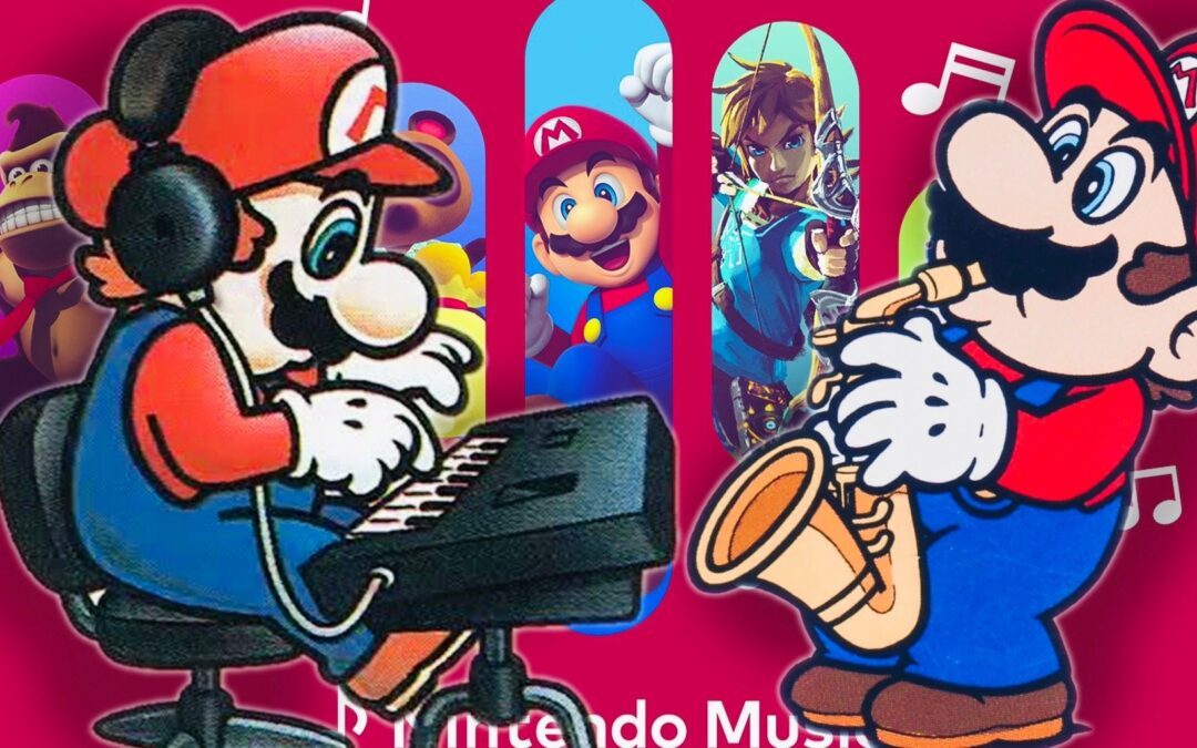 Cartoon characters playing keyboard and saxophone.