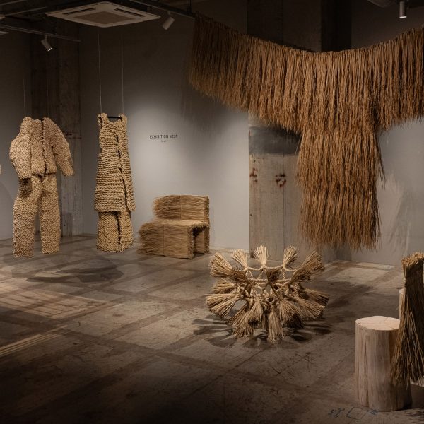 Art installation with straw sculptures