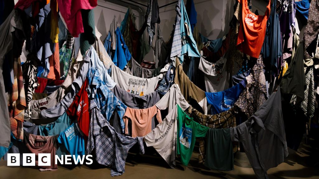 Colorful clothes hanging on display