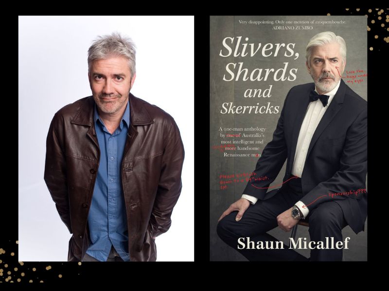 Man in jacket next to book cover photo.