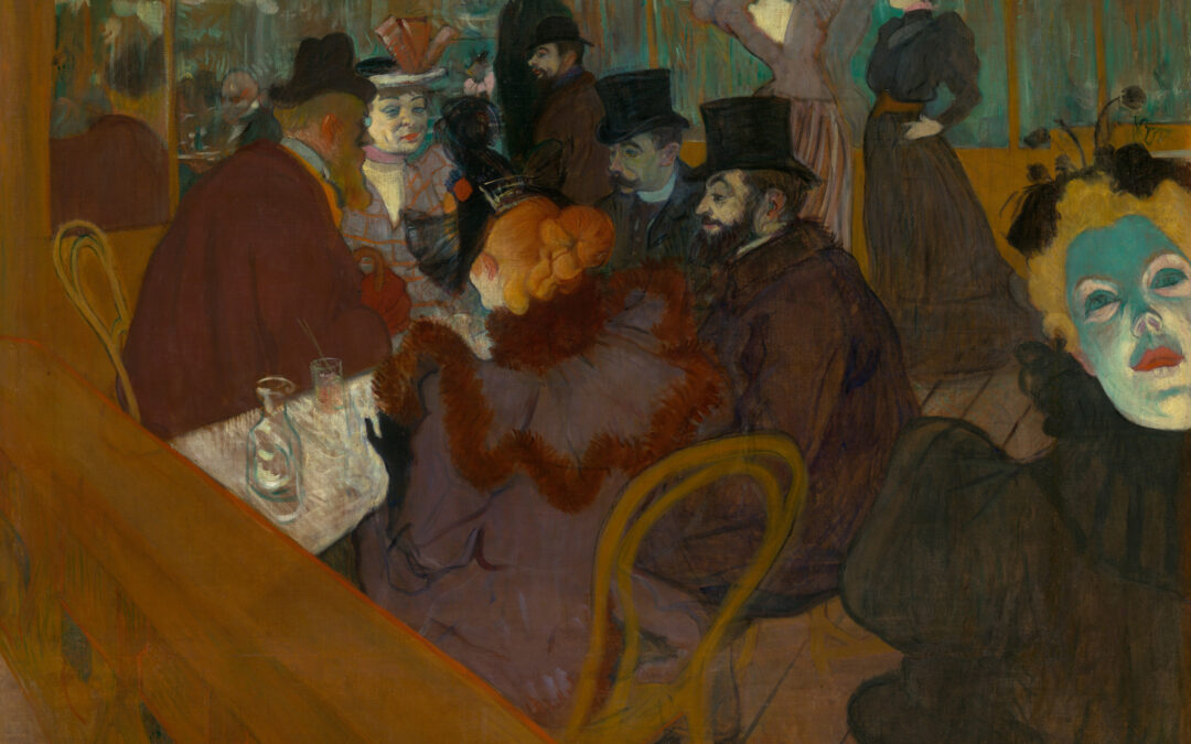 Toulouse-Lautrec painting of a lively cafe scene.