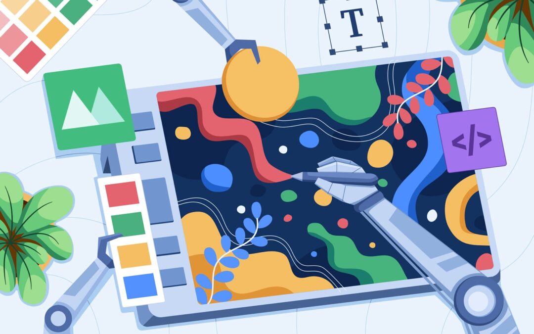 Robotic arms drawing digital art on tablet