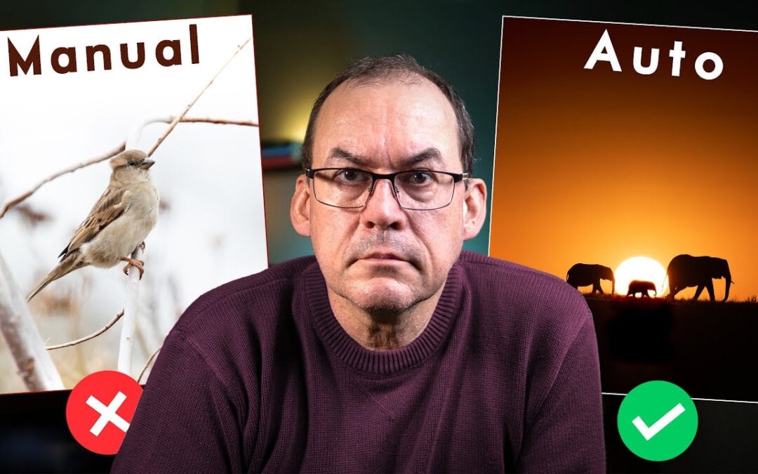 Man comparing manual and auto photography settings